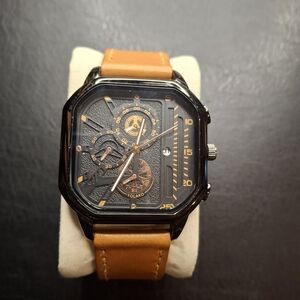 Men's Square Shabazz Date Dial Leather Strap Watch in Tan